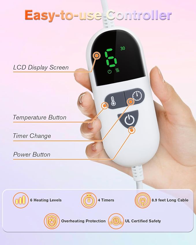 Heating Pad for Neck and Shoulders and Back, Pain Relief Electric Heating Pad Large Size 24”X33” with 4 Timers, 6 Heat Levels, Auto-Off, Mothers Day & Birthday Gifts for Women Mom Wife Grandma, Purple