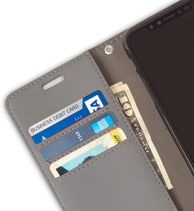 SafeSleeve Wallet Leather Case for iPhone 12 Mini EMF Blocker for Cell Phone with 3 Card Holder & Adjustable Stand – Magnetic Closure, and Magnetic Folio Protection for Daily Use (Grey)