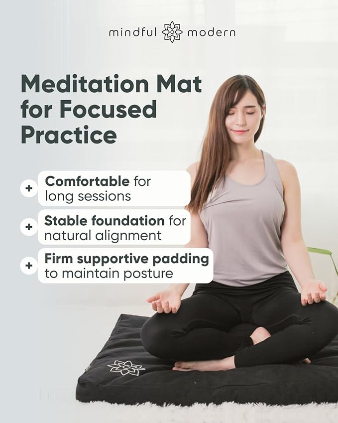 Mindful & Modern Zabuton Meditation Mat - Cotton Filled Yoga and Meditation Pad - Zabuton Meditation Cushion for Kneeling and Sitting Support - Large Rectangular Sitting Floor Pillow for Bench or Zafu