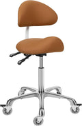 Saddle Stool Chair With Back Support - Ergonomic Rolling Saddle Stools with Wheels Heavy Duty Hydraulic Swivel Adjustable Stool Esthetician Chair for Massage Hair stylist Salon Tattoo office (Camel)