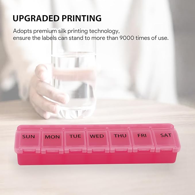 Silicone Weekly Pill Organizer 7 Day Pill Box Medicine Box Daily Arthritis-Friendly, Large Medicine Case Compact Travel Pill Container for Pill,Vitamin & Fish Oil (Pink)