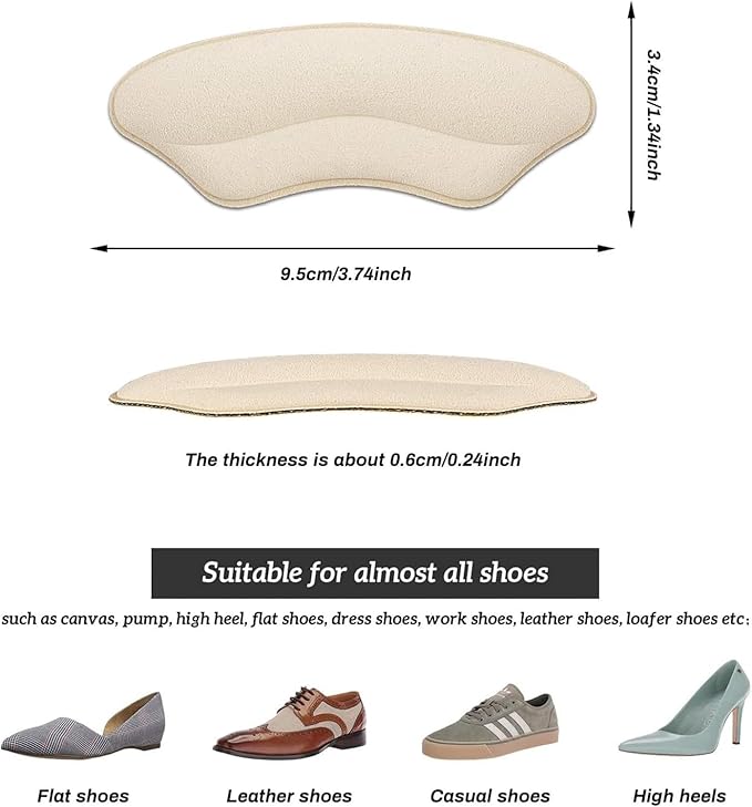 Premium Heel Pads Inserts Grips Liner for Men Women,Back of Protectors Cushions Prevent Too Big Shoe from Slipping,Blisters,Filler Loose Fit (Multicolor 4Pairs)