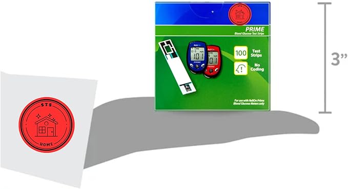 Prime Blood Glucose Test Strips | Blood Glucose Test Strips | Test Strips for Diabetes | Blood Sugar Test Strips | Diabetic Test Strips | Prime Test Strips 100 Count + STS Sticker.