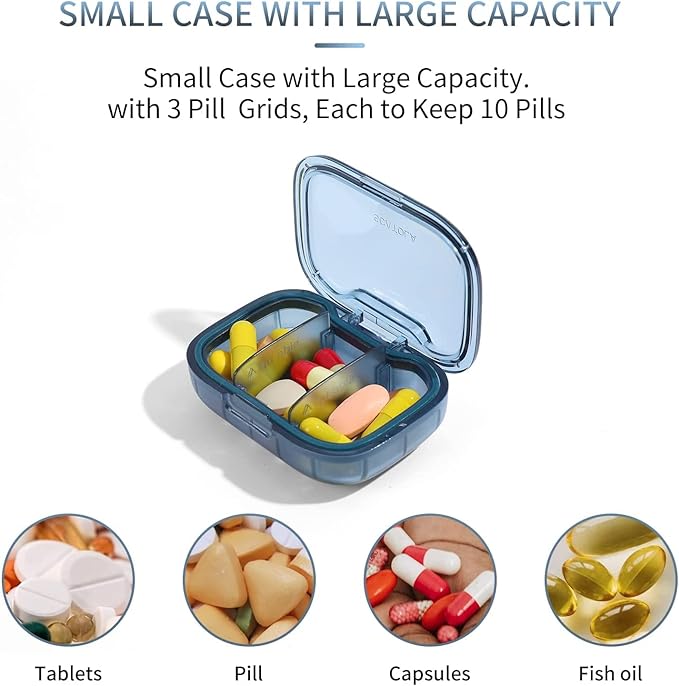 3 Compartment Pill Box, Moisture Proof Pill Case, Travel Pill Organizer for Pocket Purse, Daily Portable Medicine Vitamin Box, Fish Oil Box, Supplement Box