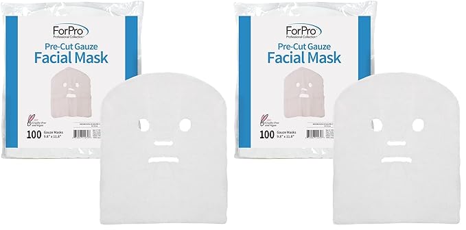 ForPro Professional Collection Precut Gauze Facial Mask, 100% Cotton Gauze, for High Frequency Facial Treatments and Masks, 100 Count (Pack of 2)