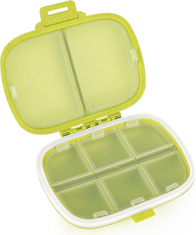 Travel Pill Organizer 8 Compartments Portable Pill Box Medicine Organizer Small Daily Pill Case Medicine Container for Pocket Purse (Green)