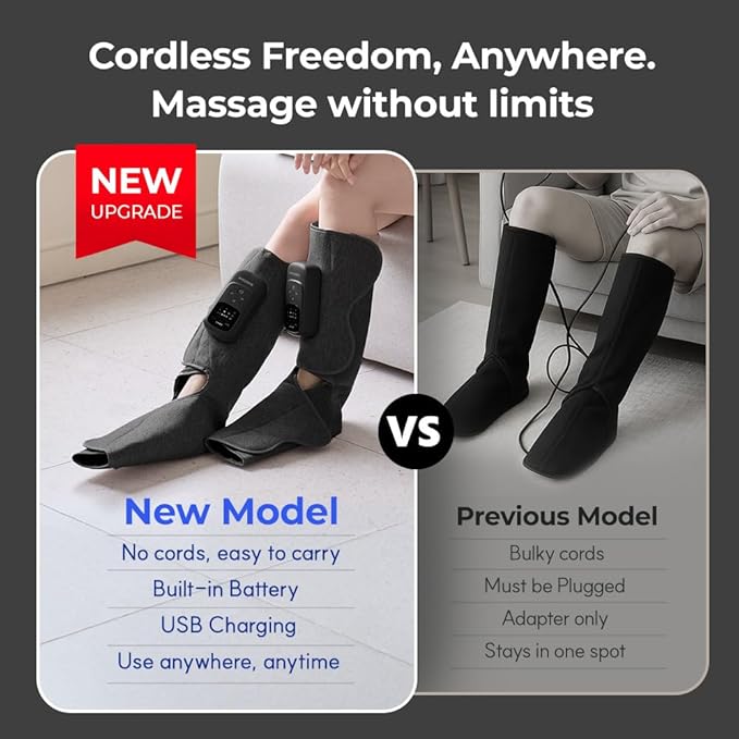 HuBDIC HubiCare Cordless Calf and Feet Massager with Heat and Air Compression for Circulation and Pain Relief, 5 Modes with 5 Intensities, Reduce Swelling, Muscles Relaxation Device (Black)