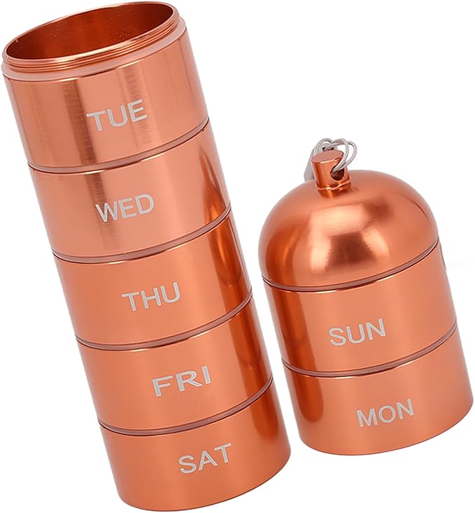 Weekly Organizer, Stackable Aluminum Alloy 7 Day Box Case, Small Portable Metal Organizer Case Keychain, Travel Cute Box Holder