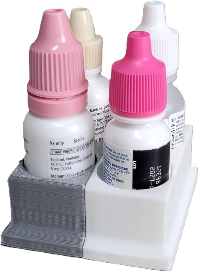 Znet3D Eye Drops Bottle Organizer & Tracker – AM/PM 4-Slot (White/Silver)