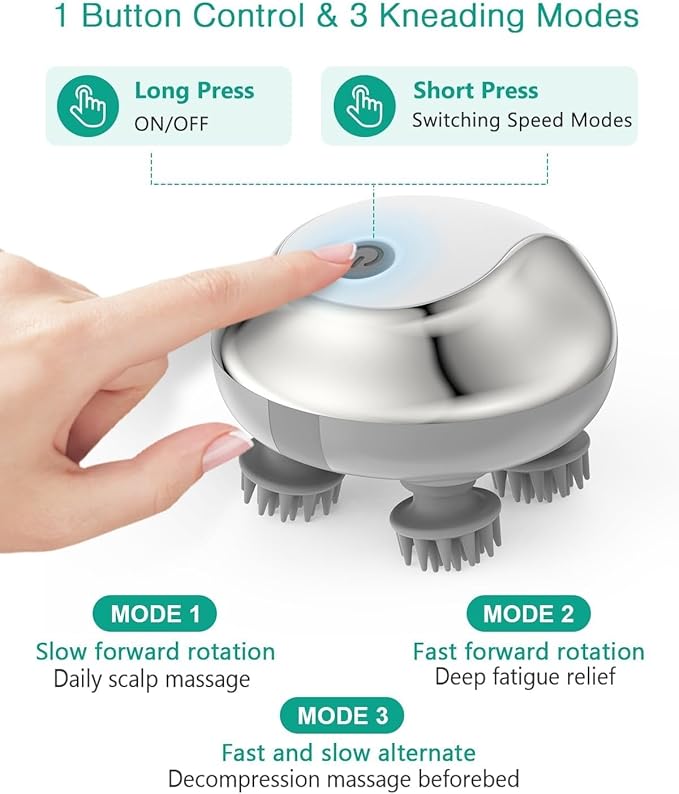 ORIA Electric Pet Massager for Dogs Cats, Handheld Scalp Massager with 4 Massage Heads, 3 Speed Modes, Waterproof Dog Massage Tool, Head Scratcher for Relaxation, Soothing & Bonding