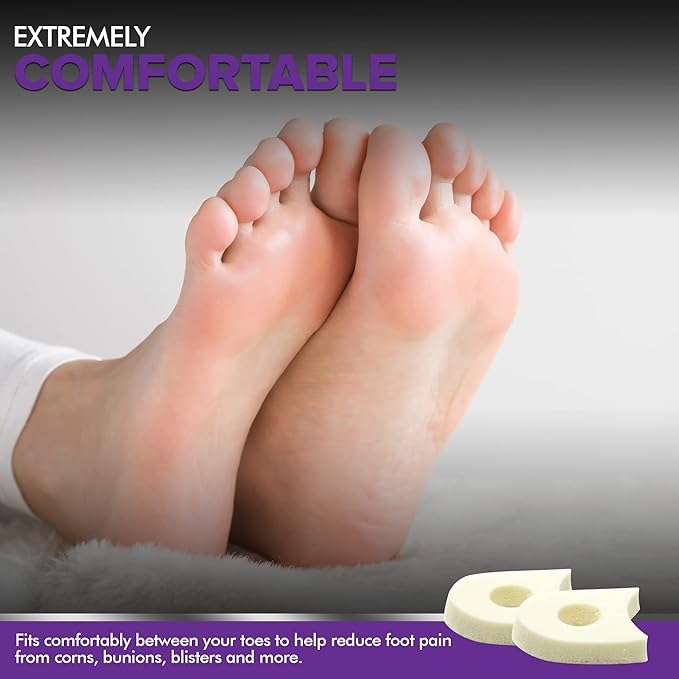 Premium Foam Toe Separators for Women and Men - Made in USA - Foam Toe Spacers for Corn, Blister, and Hammer Toe Relief - 1/4 Inch (50 Pack)