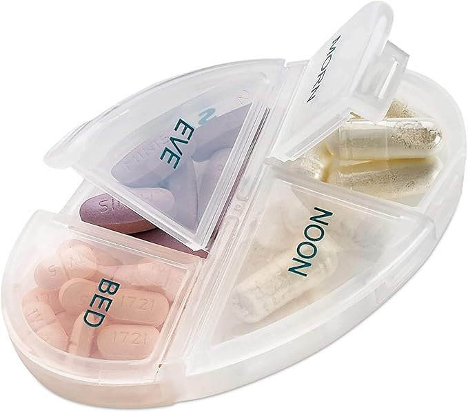 Weekly Pill Organizers with Pill Cutter Splitter (Pack of 2) 4 Times a Day Weekly Medication Dispenser Reminder, 7-Day Stackable Compartments - Morning, Noon, Evening, and Bedtime, Grey