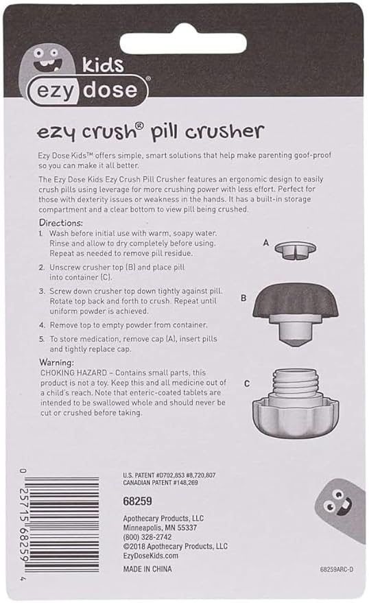 EZY DOSE Crush Pill, Vitamins, Tablets, Crusher and Grinder with Storage Compartment, Kids, Pets, Elderly, Effortlessly Crushes Medications into Fine Powder, Easy-to-Use Design, Black, BPA Free