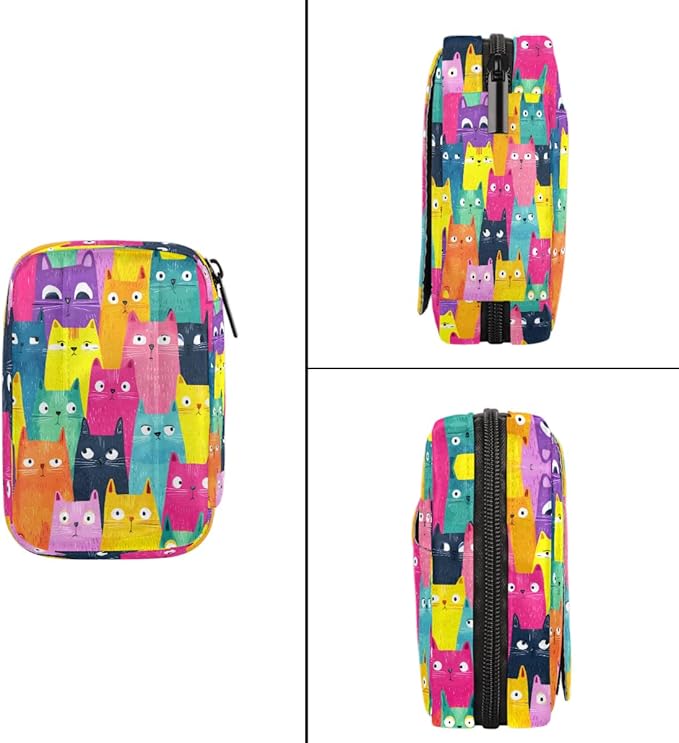 Cute Cat Colorful Pill Case Everyday Travel, 7 Day Weekly Medicine Pill Box Compact Portable Pills Bottle Organizer with Zipper for Daily Vitamin Medicine Holder Bottle Organizers Bag