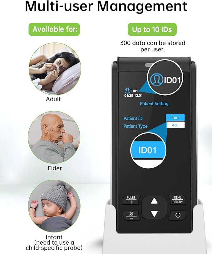 Pulse Oximeter - Handheld Pulse Oximeter Rechargeable Overnight Pulse Ox Continuous oxygen meter finger pulse oximeter Fingertip with Pulse o2 sat monitor finger for oxygen SpO2
