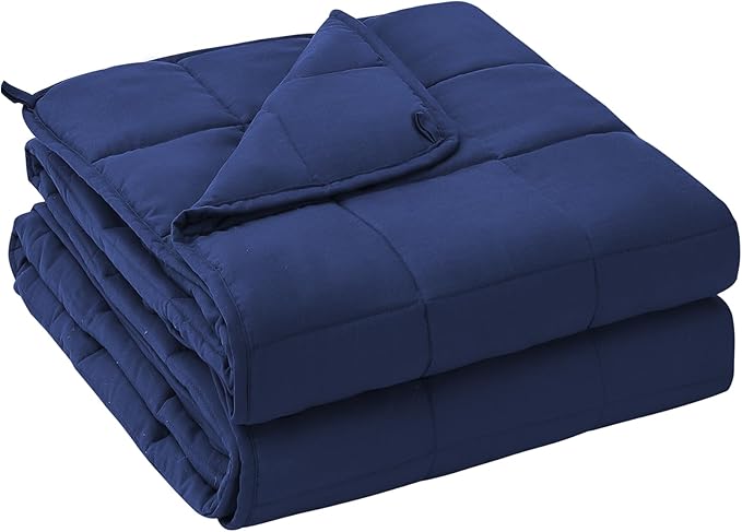 yescool Weighted Blanket for Adults (12 lbs, 48" x 72", Blue) Cooling Heavy Blanket for Sleeping Perfect for 110-130 lbs, Twin Size Breathable Blanket with Premium Glass Bead, Machine Washable