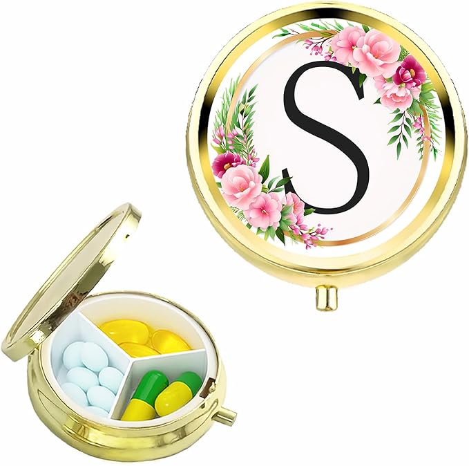 Small Pill Box for Purse Pocket, Personalized Small Pill Case 3 Compartment, Monogrammed Cute Pill Organizer, Gift for Women Teen Girls, Travel Mini Jewelry Box,Earring Holder Organizer