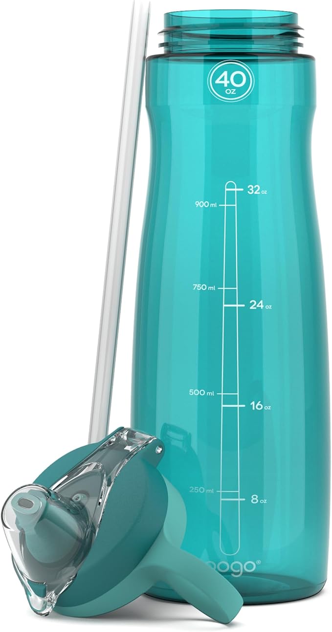 Pogo Plastic Water Bottle with Straw Lid and Carry Handle, Reusable, BPA Free, Dishwasher Safe, Perfect for Travel, School, Outdoors, and Gym | 32oz, 40oz
