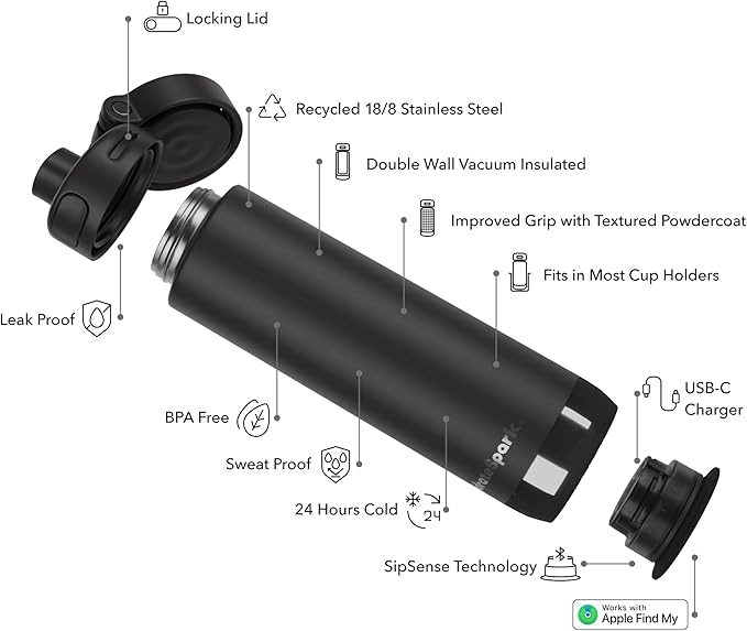 Hidrate Spark PRO 2 21 oz Straw – Smart Hydration Bottle with Clinically Accurate Water Tracking & Extended Battery Life – Syncs with Apple Health, Fitbit, Smart Rings & Watches - Black