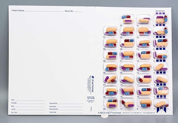 Monthly XL Cold Seal Medication Blister Pack System Cards for Pills -One Piece Unit Dose Tri-Fold Booklet, Easy No Extra Equipment Needed, Just Fill and Seal (31 Day Monthly - 6 Pack)