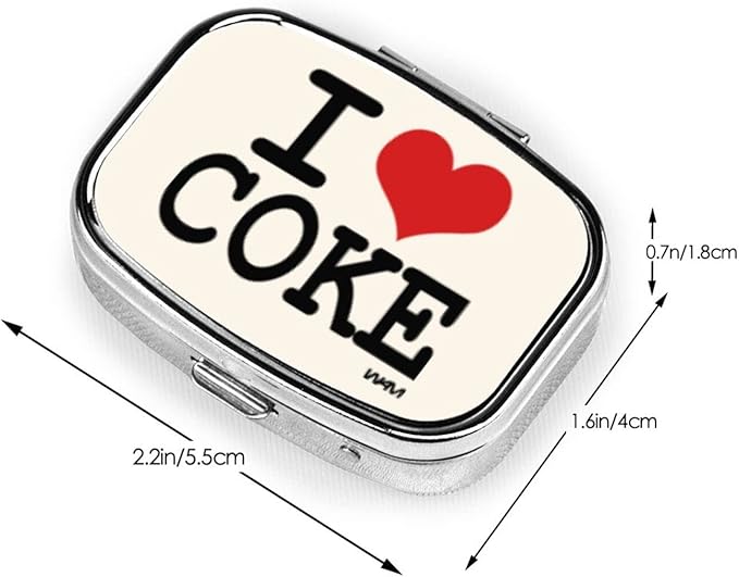 I Love Coke by WAM Square Mini Pill Case Travel Medicine Organizer Portable Compartments Metal Pill Box