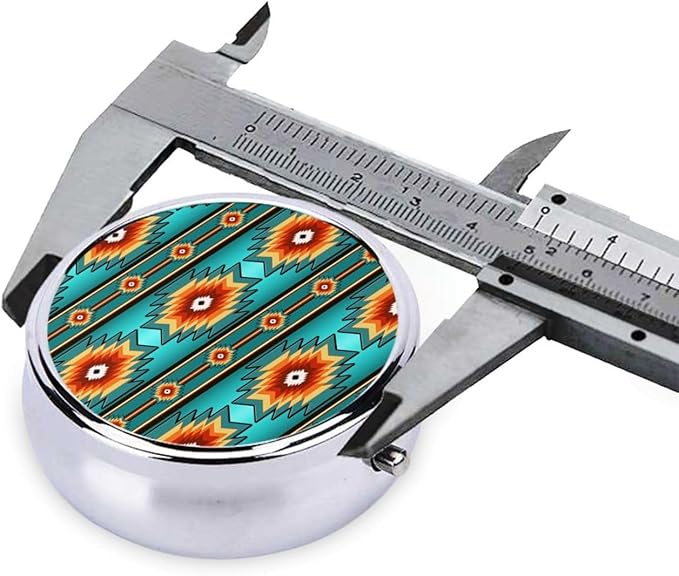 Pill Box Three-Compartment Medicine Pill Case, Portable Medicine Tablet Holder Organizer for Purse Pocket Travel Gift, Ethnic Aztec Turquoise Geometric Indiana Western Southwest Pattern