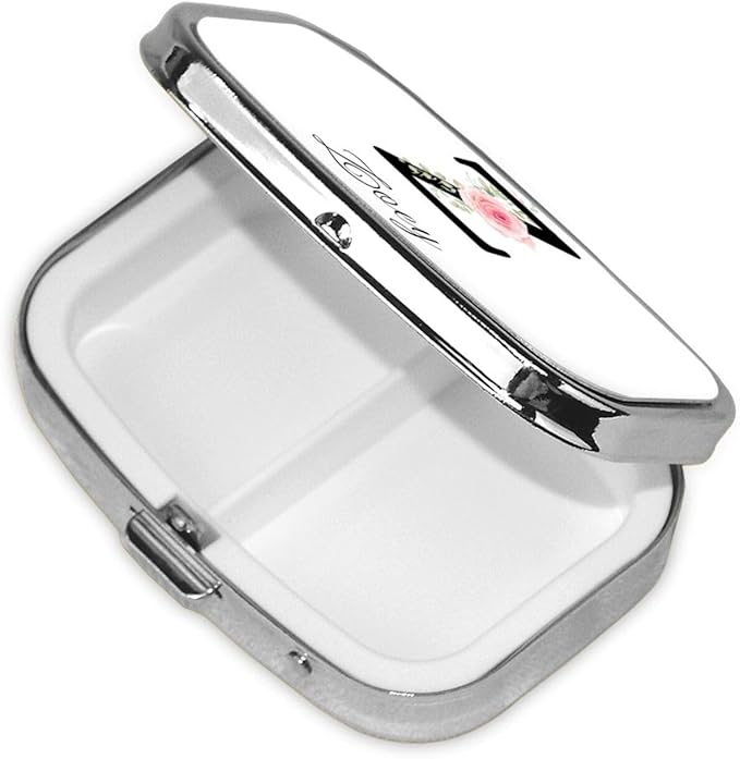 Custom Pill Box Personalized Square Small Pill Case with Mirror Add Your Photo Text Logo Name Decorative 2 Compartment Portable Metal Medicine Container Vitamin Organizer for Pocket Purse Travel (Z)