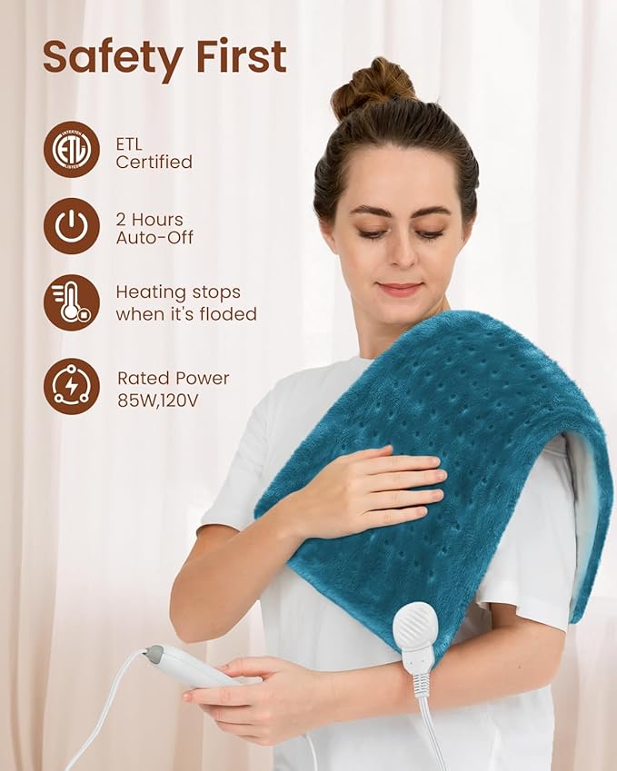 RENPHO Heating Pad for Back/Neck/Shoulder/Knee/Leg Pain Relief, Mothers Day Gifts for Mom Wife, 12x24'' Electric Heating Pad for Period Cramps, FSA Eligible Items Only List, ETL Certified (Blue)