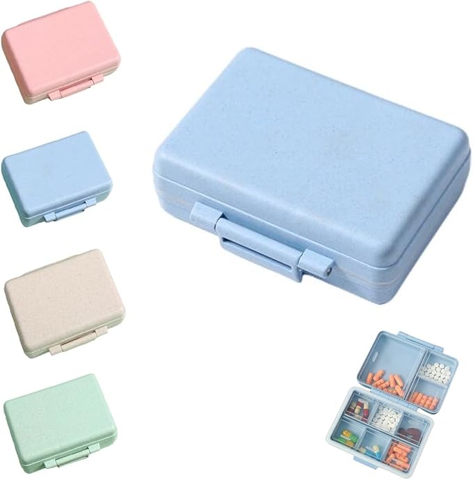 2023 New Daily Pill Organizer, 9 Compartments Portable Sealed Pill Box, Travel Pill Organizer, Waterproof Design Pill Box for Wallet Pocket to Hold Vitamins, Cod Liver Oil & Medications (C-1PC-Blue)