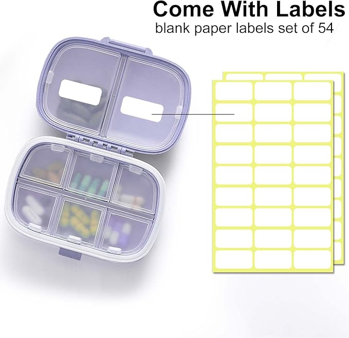 8 Compartments Travel Pill Organizer, Daily Pill Case Small Pill Box for Pocket Purse, Portable Pill Container Medicine Vitamin Organizer (Purple & Pink)
