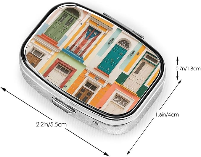 Different Kinds of Doors & Puerto Rico Pill Box with Mirror 2 Compartments Square Pill Organizer for Pocket