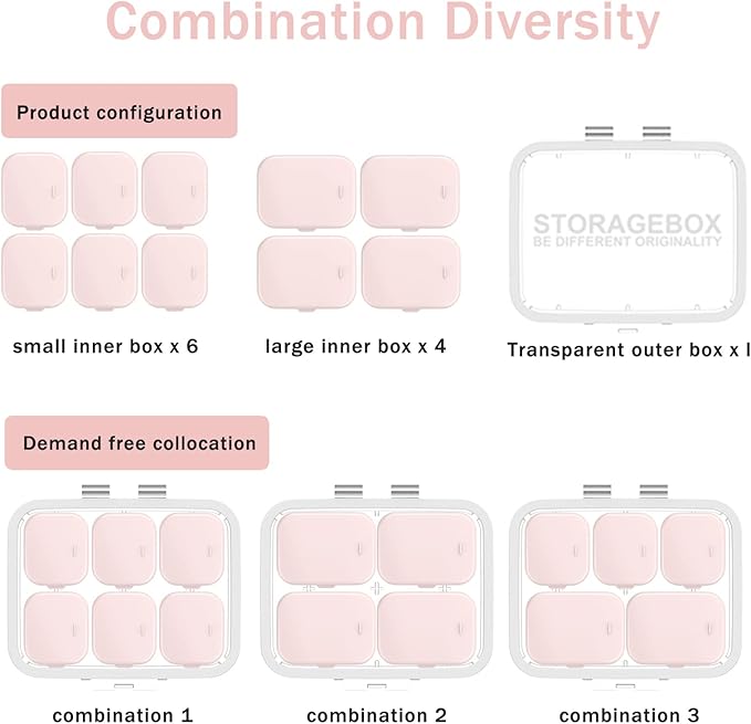 4/6 Grid Free Assembly Travel Medicine Organizer 10 Day Pill Organizer Portable Pill Box Waterproof Pill Case Daily Medication Carry Case for Vitamins, Fish Oils, Supplements