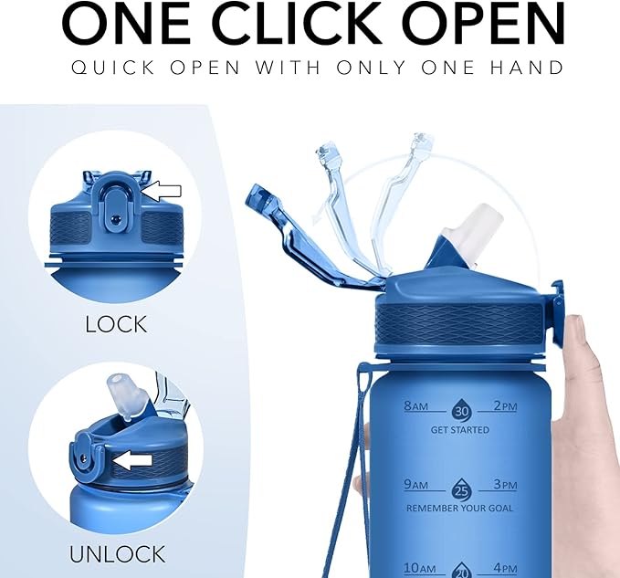 Water Bottle with Straw, Motivational 32 oz Water Bottles with Time Marker & No Sweat Sleeve, BPA Free Leak Proof Gym Bottle with Times to Drink