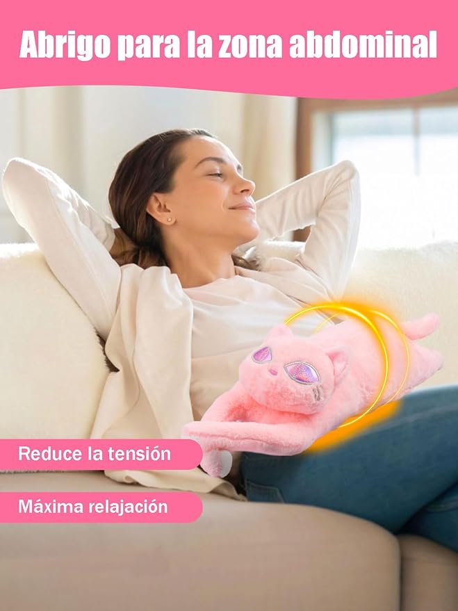 Cat Heating Pad for Period Cramps 5 Heat Settings Auto Shut Off USB Portable Electric Heat Pad Soft Thick Fuzz Stuffed Animal Cute Kitty Warmer for Body Pain Relief Comfort Accompany Help Relax Gift