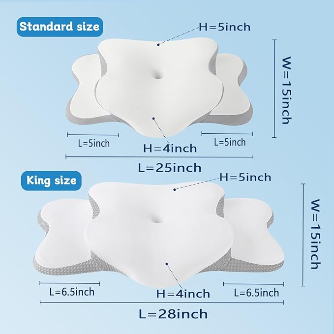 Cervical Neck Pillow for Sleeping | Ergonomic Pillow for Sleep Apnea, Neck Pain, and Snoring Relief | Contour Memory Foam with Ergonomic Support, White, Large