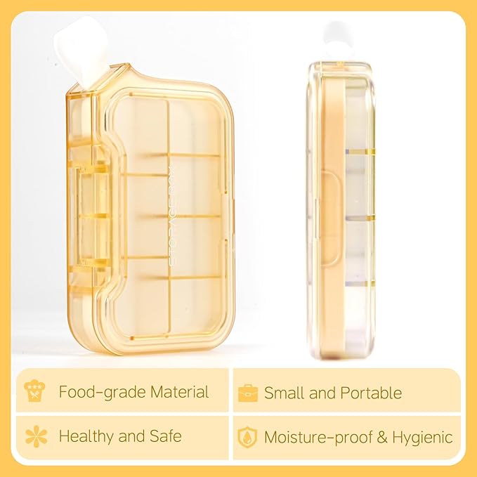 New Weekly Pill Organizer, Moisture-Proof Storage Case, Daily Travel Pill Storage Container, Travel Pill Box – Suitable for Vitamins, Dietary Supplements & Fish Oil (Yellow)