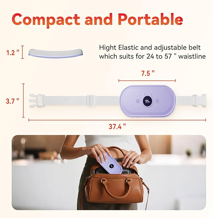 Portable Heating Pad for Period Cramps Relief Vibrating Menstrual Heating Belt for Women, Fast Heat with 7 Heat Levels and 7 Modes for Menstrual, Pain Relief for Back & Stomach-Purple