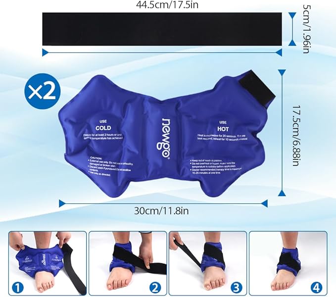 NEWGO Ankle Ice Pack Wrap for Swelling, Ice Pack for Ankle Injuires Reusable Hot Cold Therapy Gel Cold Pack for Sprained Ankles, Achilles Tendonitis - 2Pack