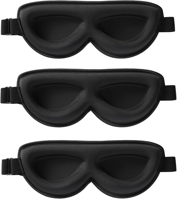 ALASKA BEAR Stylish Sleep Masks for Small Face, 3 Pack Stitched Eye Masks with Contoured Cups, 100% Blackout Cover, Cool and Soft Concave Padding, Machine Washable(Black)