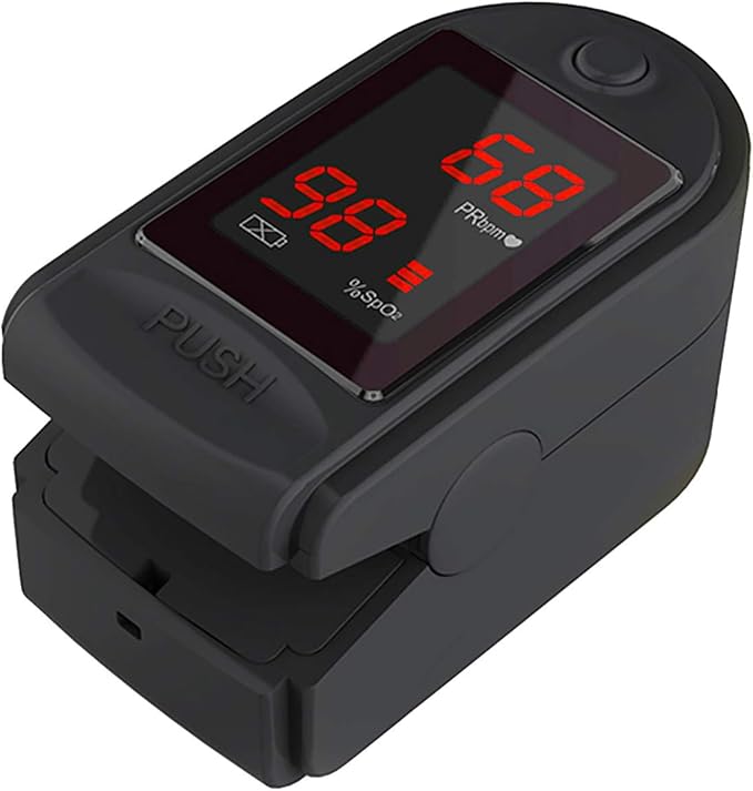 Concord Basics Fingertip Pulse Oximeter - Blood Oxygen Saturation Monitor with Carrying Case, Batteries, Silicone Cover & Lanyard - Easy to Use, Accurate SpO2 & Pulse Measurement (Black)