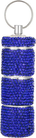 Keychain Pill Holder Box Travel Small Pill Case Bling Portable Purse Medicine Case Container Metal Pill Organizer Fob for Vitamin Medicine（Dark Blue