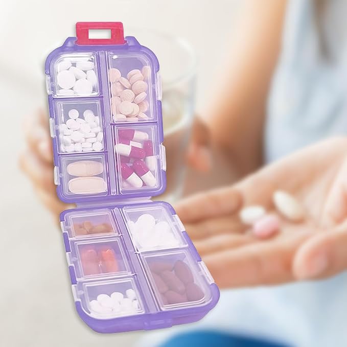 Travel Pill Organizer Portable Pocket Pill Case Small Pill Box for Purse Medicine Organizer Have 10 Compartments Storage Vitamin Fish Oil by INVODA (Purple)