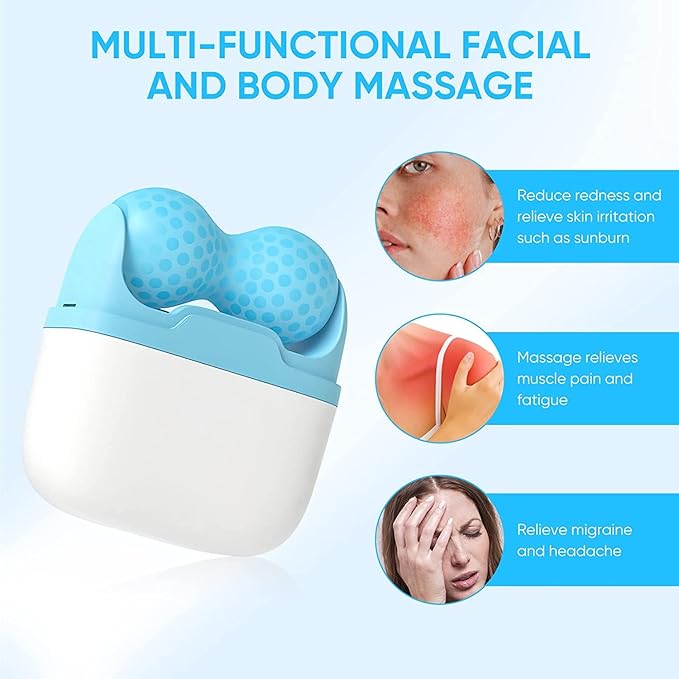 Ice Roller for Face and Eye Mini Portable Cool Facial Roller Personal Skin Care Tools with 2 in 1 Roller and Carry Case to Reduce Puffiness and Relief Migraine, Pain. Women Mother Gift (Blue)