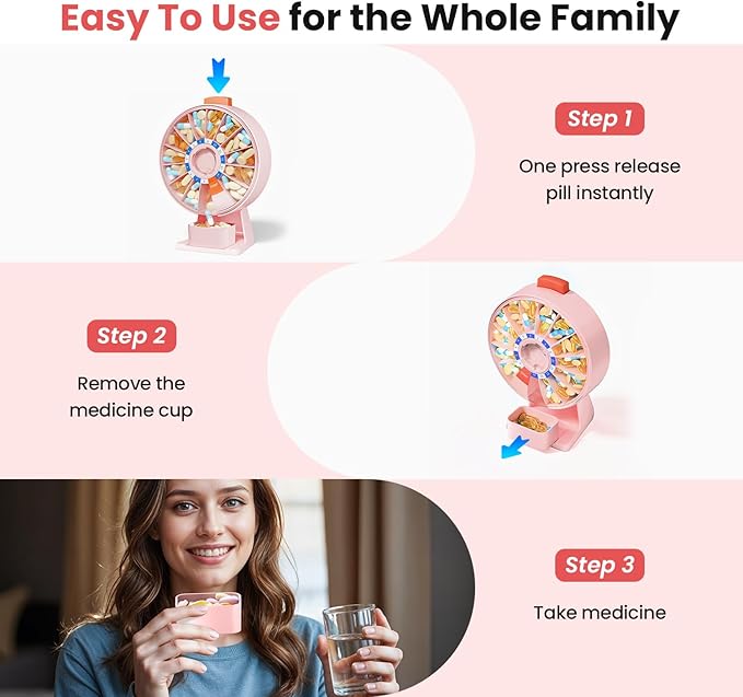 Odaro Large Pill Dispenser, Weekly Pill Organizer 7 Day Am Pm / 14 Day Pill Box, Daily Medicine Pill Organizer with Wall-Mounted or Standing Use for Vitamin, Supplement, Medicine - Pink