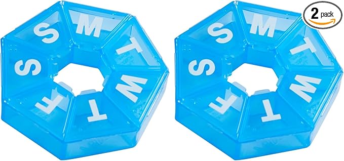 EZY DOSE Weekly Pill Organizer and Planner, Travel Pill Planner, 7-Sided, Blue (67009BLAMT) (Pack of 2)