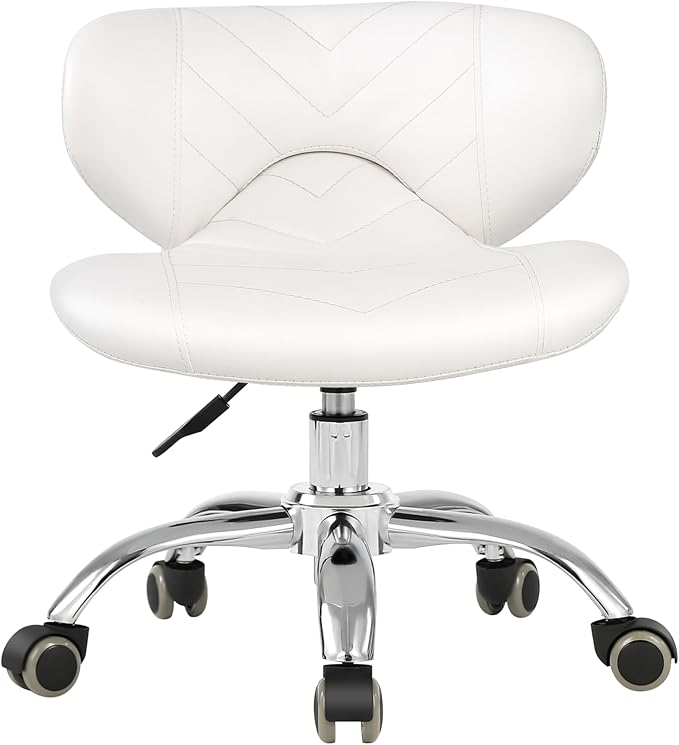 Pedicure Stool Hydraulic Height Adjustable with Back Support for Nail Salon Manicure Tech Pedicure Spa (White)