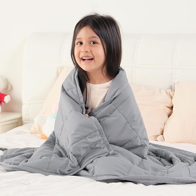 Topblan 7 lb Weighted Blanket, 41" x 60" Heavy Throw Blanket, Breathable Microfiber, Glass Bead Filling for Calming, Grey