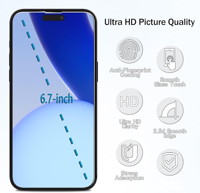 HPTech (2 Pack) Screen Protector Designed for iPhone 14 Pro Max 6.7-inch Anti Blue Light Tempered Glass Film, Easy to Install, Bubble Free