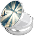 Cross Heaven Pill Case, Blessed Pill Box 3 Compartments Metal Small Pill Holder with Mirror Mini Travel Pill Container for Purse Pocket Women Men