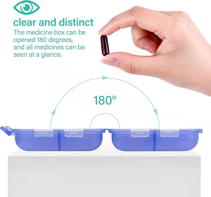 Travel Pill Organizer Small 8 Grid Compartments Pill Holder Box - Portable Medicine Container Case - Daily Weekly Medication Organizer
